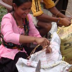 Filling the bag with sand